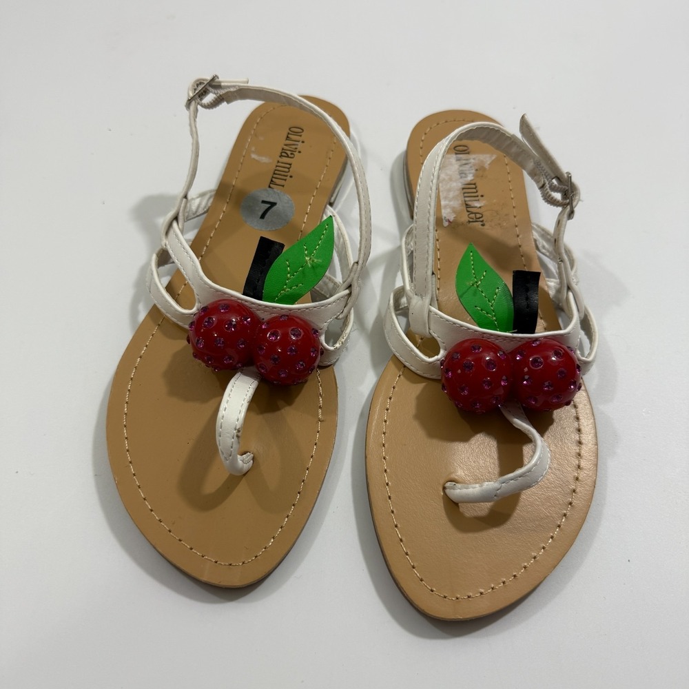 Olivia Miller T-Strap CHERRY Sandals Ankle Strap Sz 7 Rhinestone Embellished - Picture 3 of 8